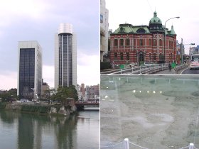 中洲&赤煉瓦文化館&底が見える博多川